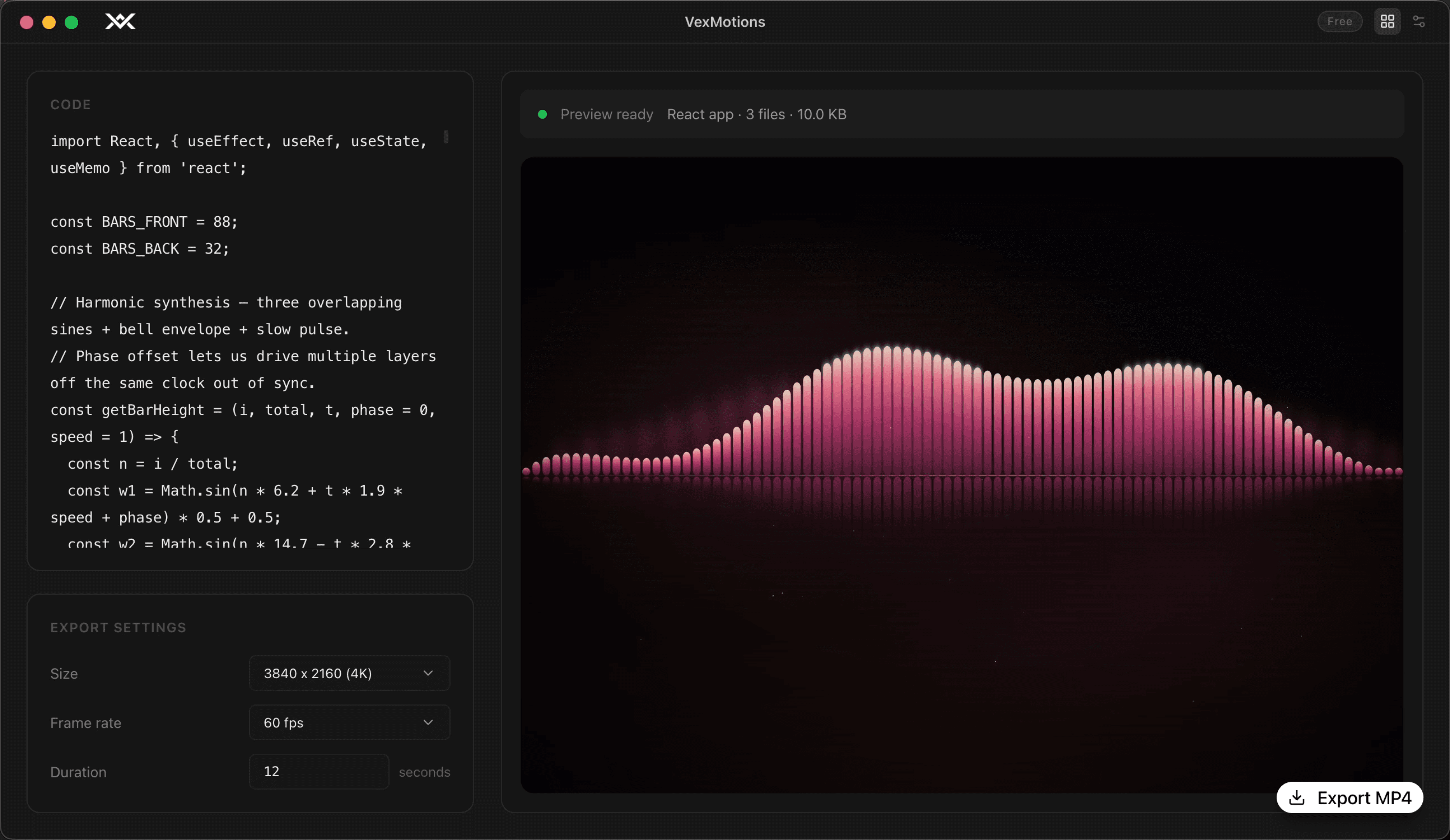 React audio visualiser at 4K 60 fps