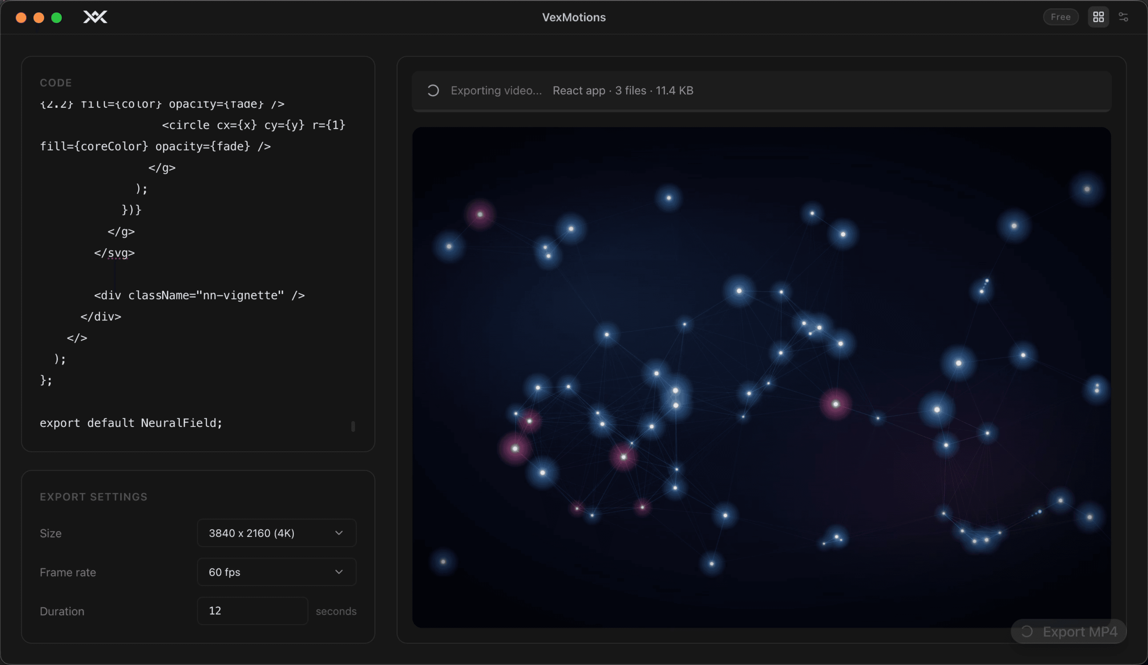 GLSL neural field render exporting to MP4